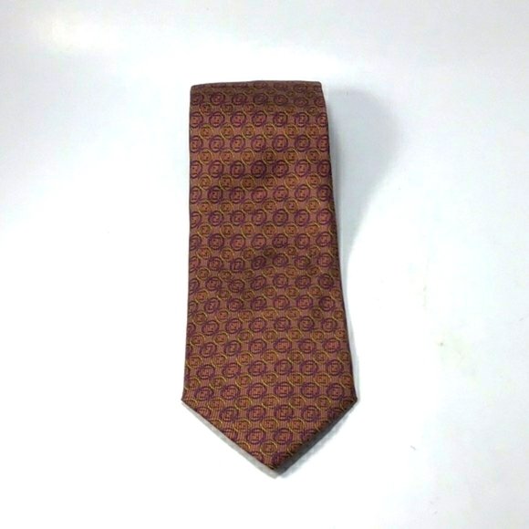 FENDI VINTAGE Copper With Gold and Purple Rings around Logo Print Silk Tie - Picture 3 of 15